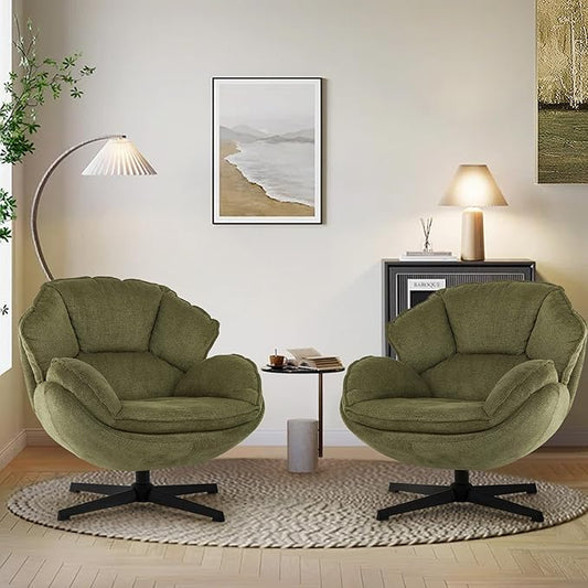 IWMH Accent Chair Set of 2 Swivel Accent Chair for Living RoomUpholstered Armchair with Metal Legs Swivel Sofa Chair Wide Leisure Chair (Green*2)