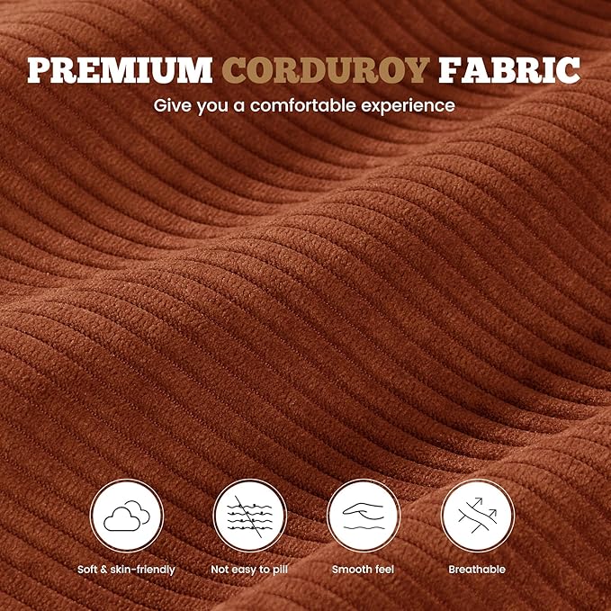 112 Modular Sectional Sofa for Living Room Convertible L-Shape Couch with OttomanCloud Boneless Couch with Layered CushionReddish Brown Corduroy