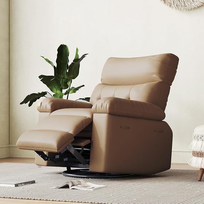 Elderly Massage Recliner Chair with Heat - Oversized Power Swivel Rocker for Adults 360° Rotating Chair PU Leather Recliner Sofa for Living Room Bedroom - Easy Clean Design Yellow