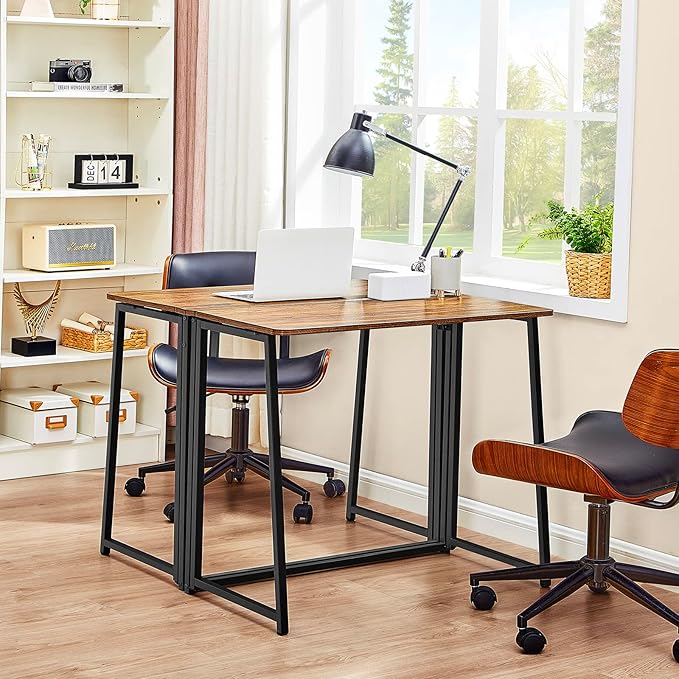 WOHOMO Folding Desk for Small Spaces 31.5 Inch Foldable Computer Desks Small Desk for Home Office Study Bedroom Space Saving Writing Work Computer Table Easy to Fold Rustic Walnut