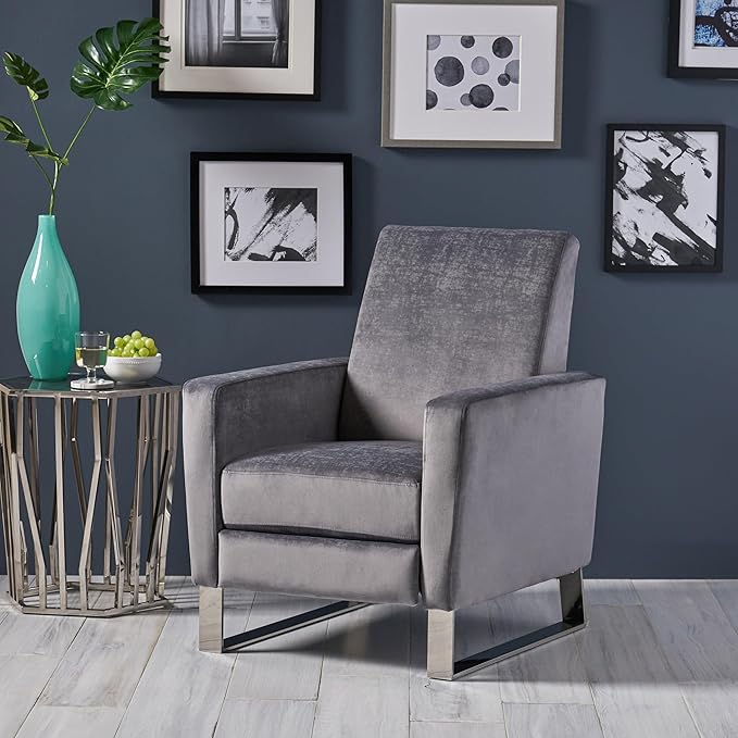 Mid-Century Fabric Rocker Recliner Chair Adjustable Single Recliner Sofa with Thicker Seat Cushion with Pocket for Living Room Bedroom Apartment (Grey)