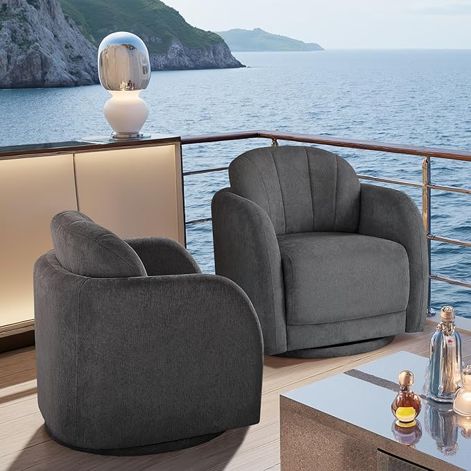 Swivel Accent Chairs Set of 2 360° Comfy Barrel Swivel Club Armchair Modern Sofa Reading Chair Lounge Wide for Living Room Bedroom Office Balcony Vanity Dark Gray