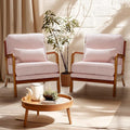 FLEXISPOT AC1 Accent Chairs Set of 2 Upholstered Mid Century Modern Corduroy Armchairs with Solid Wood Frame Comfy Lounge Reading Chairs Farmhouse Armchairs for Living Room Bedroom Balcony (Pink)