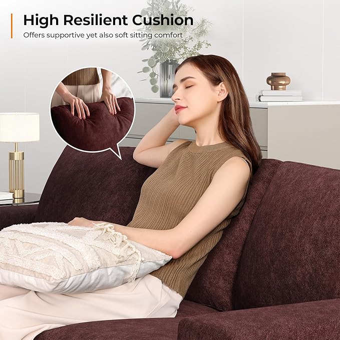 3 Seater Sofa Couch with Deep Seat 90 Modern Upholstered Sofa with Armrests Easy Installation Comfy Couches for Living Room Apartment Burgundy