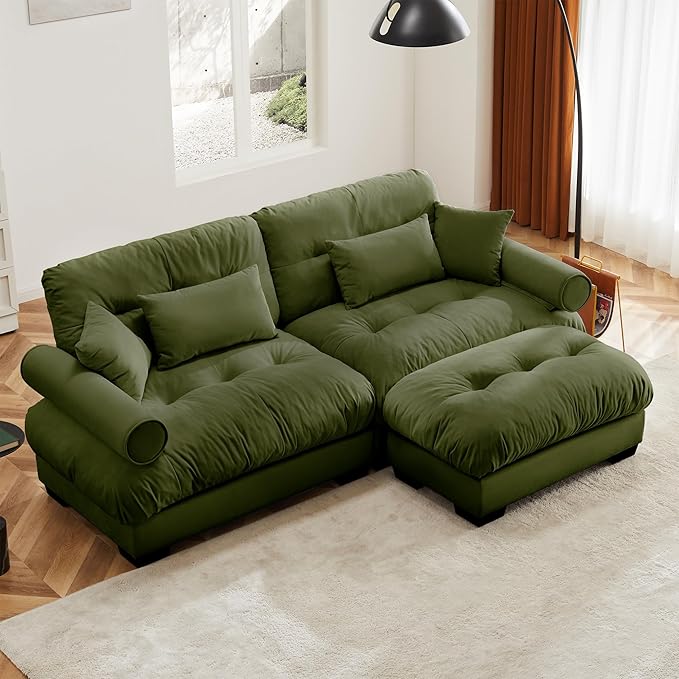 Setawix Oversized Modular Sectional Sofas with OttomanDeep L-Shaped 2 Seater Cloud Sofa Couch for Living RoomModern Velvet DIY Lounger Sleeper Couches for ApartmentTufted(Olive)