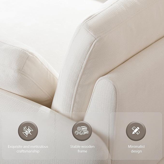 50 * 43” Oversized Modern Accent Chair Ultra Wide and Deep Seat Single Sofa Chair Chenille Soft Comfy Armchair with Two Throw Pillows for Living Room Apartment Dorm Office (White)