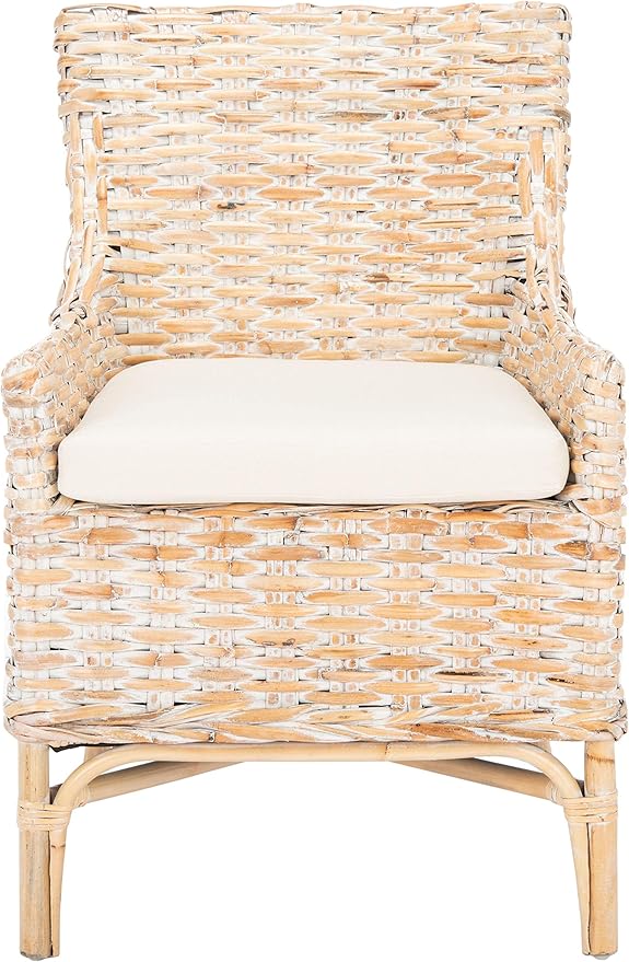 Safavieh Home Collection Cristen Rattan Cushion Accent Chair Natural White Wash/White (ACH6513A)
