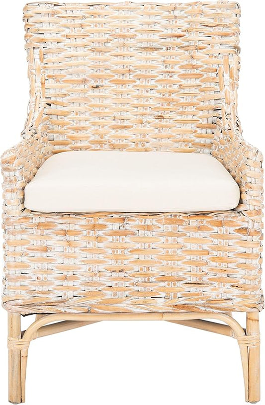 Safavieh Home Collection Cristen Rattan Cushion Accent Chair Natural White Wash/White (ACH6513A)