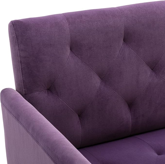 Modern Accent Chair Upholstered Single Sofa Arm Chair for Living Room and Bedroom Upholstered Comfy Armchair Chair with Solid Tapered Metal Legs (Purple)