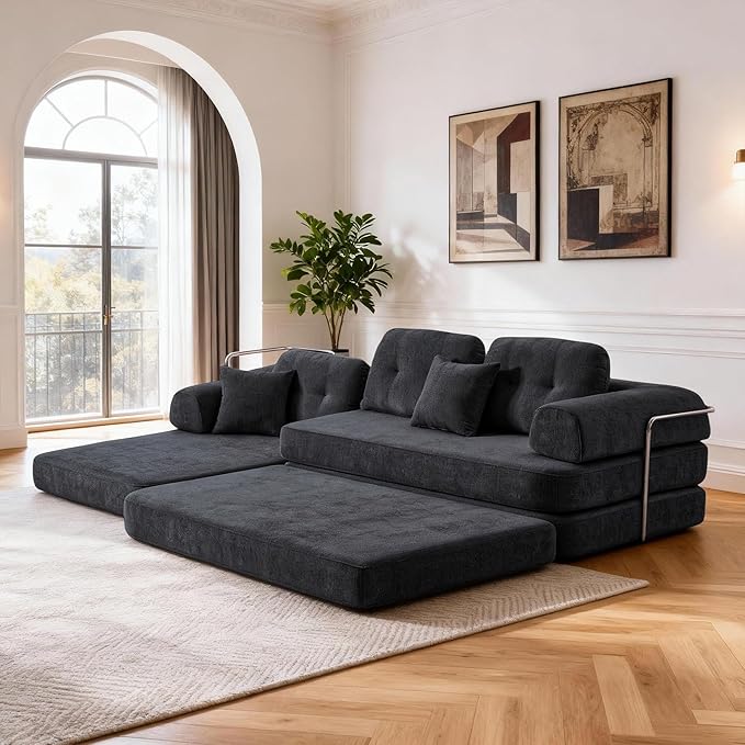 104 Modular Sectional Sofa Boneless Couch for Living RoomL-Shape Modular Sofa Bed with Fixed-Shape FrameFolding Floor Convertible Sofa Couch Bed with Reversible Chaise