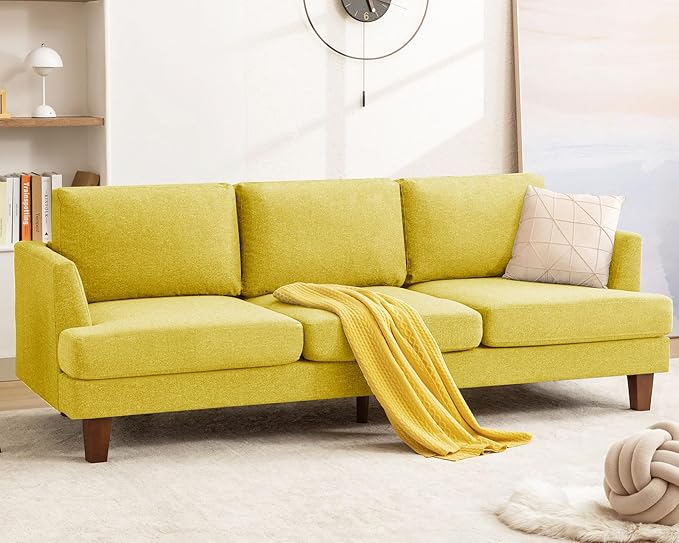 89 3-Seater Sofa Deep Seat Sofa with Comfy Cushion Mid Century Modern Couches for Living Room Upholstered Comfy Sofa Couch for Bedroom Apartment Yellow