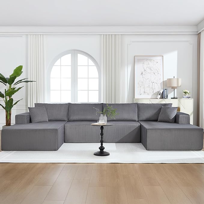 Modular Sectional Sofa146 U-Shaped Boneless Sofa for Living RoomOversized 4-Seater Deep Seat Cloud CouchesCorduroy Upholstered Corner Sofa CouchNo Assembly RequiredDarkgrey