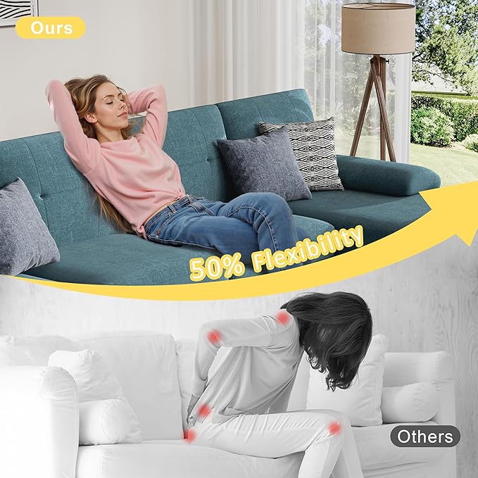 JY QAQA Sectional Couche with Soft Cushion U-Shaped Sofa with Double Chaise 4-Seat Linen Fabric Sofa Sets for Living Room Apartment Denim Blue