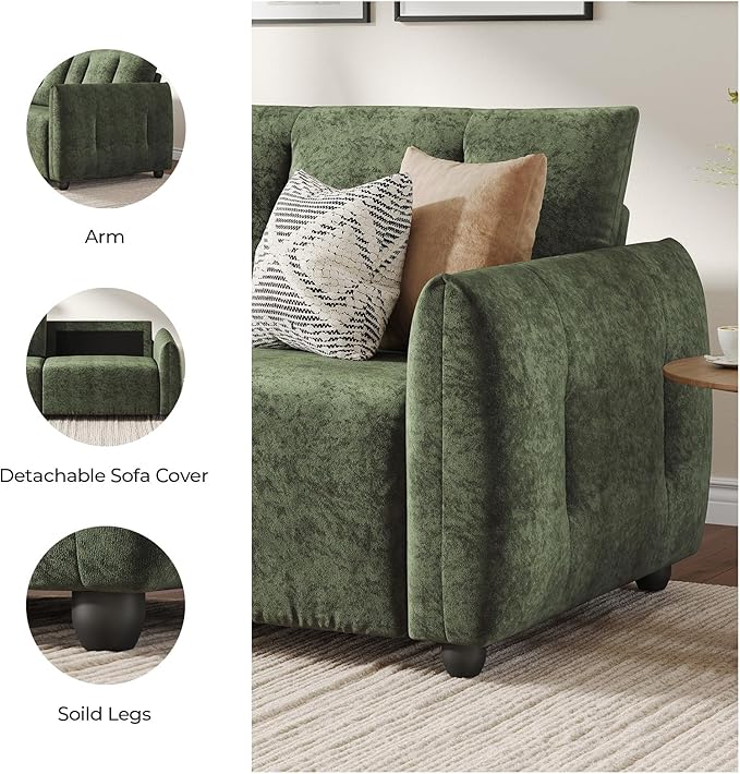 84.5 Inch Loveseat SofaModern Couch and SofaFeather-tip armrest DesignSturdy and Easy InstallationSmall Sofa for Living Room Bedroom Office and ApartmentChenille FabricGreen