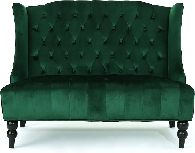 Modern Tufted Velvet Wingback Loveseat Tufted Velvet 2 Seat Couch Sofas with High Back Thick Padded Cushioned Seats for Living Room Victorian Style Emerald