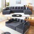 145 Oversized Cloud Boneless Sectional Sofa with Chaise Corduroy U Shaped Modular Couch with Deep Seat Fixed Frame Comfy Corner Sofa No Assembly Required (Grey)