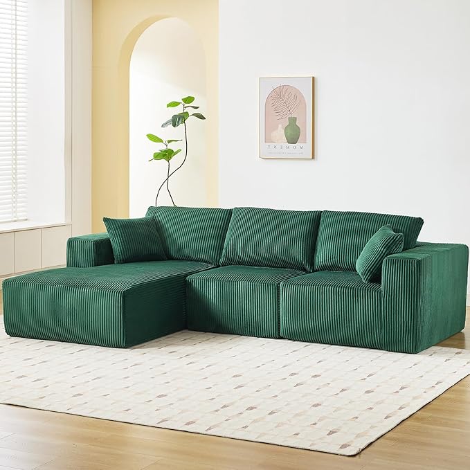 Sectional Cloud Boneless Couch 108 Modern Comfy L-Shape No Assembly Required Convertible Compression Sleeper Modular Sofa with Corduroy Fabric Deep Seat Loveseat + Chaise for Living Room