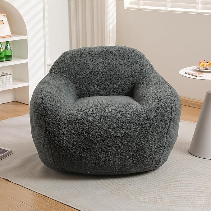 39 Single Armchair Sofa - Comfy Memory Foam &amp Soft Faux Fur | Modern Minimalist Design with Ergonomic Armrest for Living Room TV WatchingReadingDark Gray