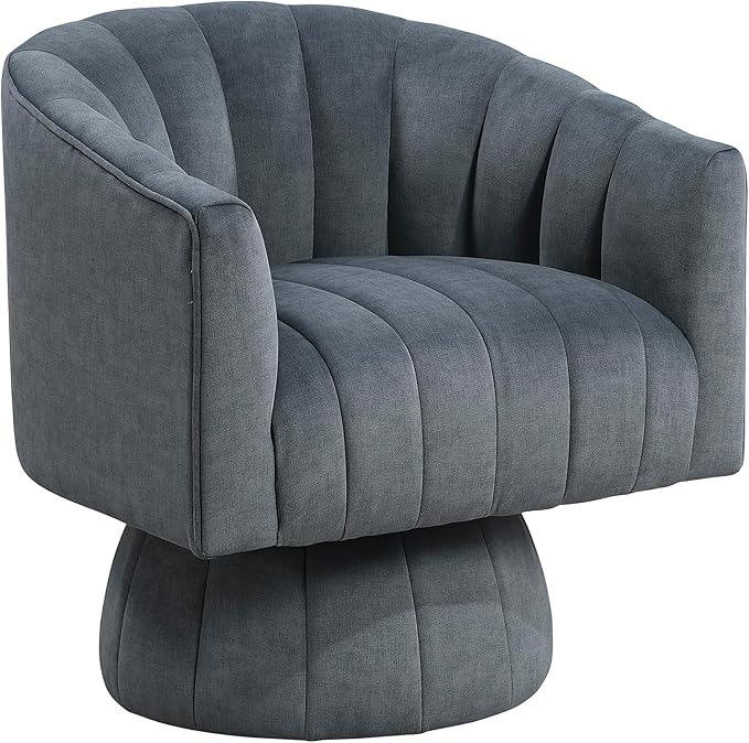 Lexicon Modern Swivel Accent Chair Velvet Fabric Upholstered Swivel Lounge Chair with Rounded Base and Channel Stitching for Living Room/Bedroom/Office Easy Assembly Dark Gray
