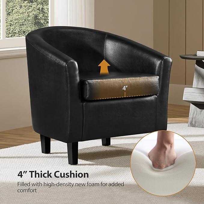 Yaheetech Barrel Chairs Set of 2 Faux Leather Club Armchairs PU Leather Accent Chairs with Soft Padded Seat for Living Room Bedroom Waiting Reading Room Black
