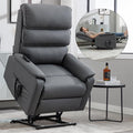 Luxlen Leather Power Lift Recliner Chair for Elderly Dual Motor Lift Chair with Vibration Massage &amp Lumbar Heating Infinite Position Up Recliner with Power-Remote - Faux Leather Gray