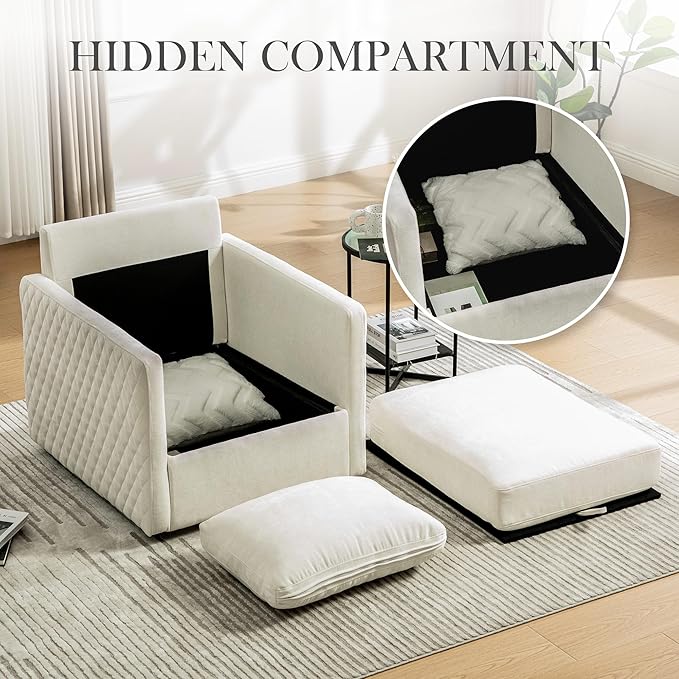 Aoiy &amp Wifon 29.5''W Swivel Accent Chair Comfy Modern Square Arm Chair with Hidden Storage for Living Room/Bedroom/Office Chenille Beige