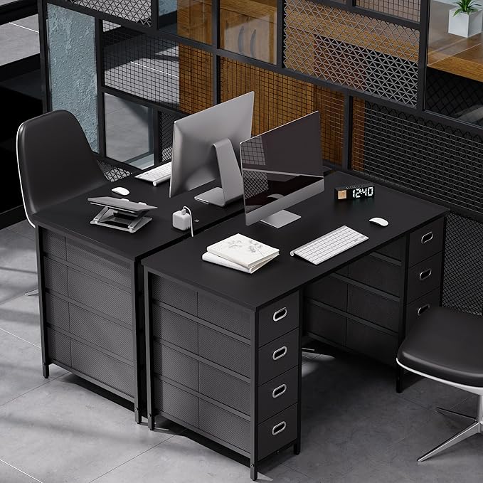 Pamray 47 Inch Computer Desk with 8 Fabric Drawers PC Gaming Desk Home Office Study Work Writing Table for Bedroom Black