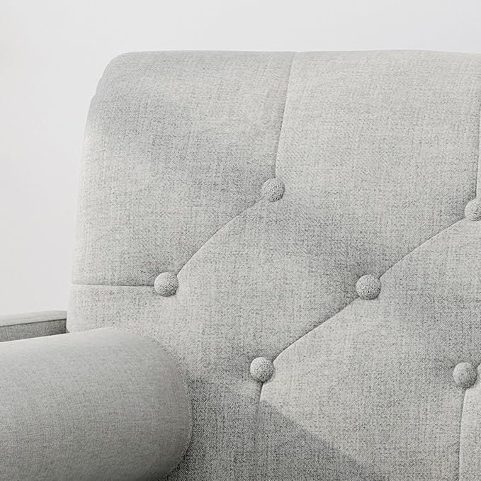 38 Comfy Chair and A Half with Button Tufted Backrest Round Armrest Pillows Mid Century Modern Oversized Accent Chair with Wood Legs for Living Room Bedroom or Small Spaces (Light Grey)