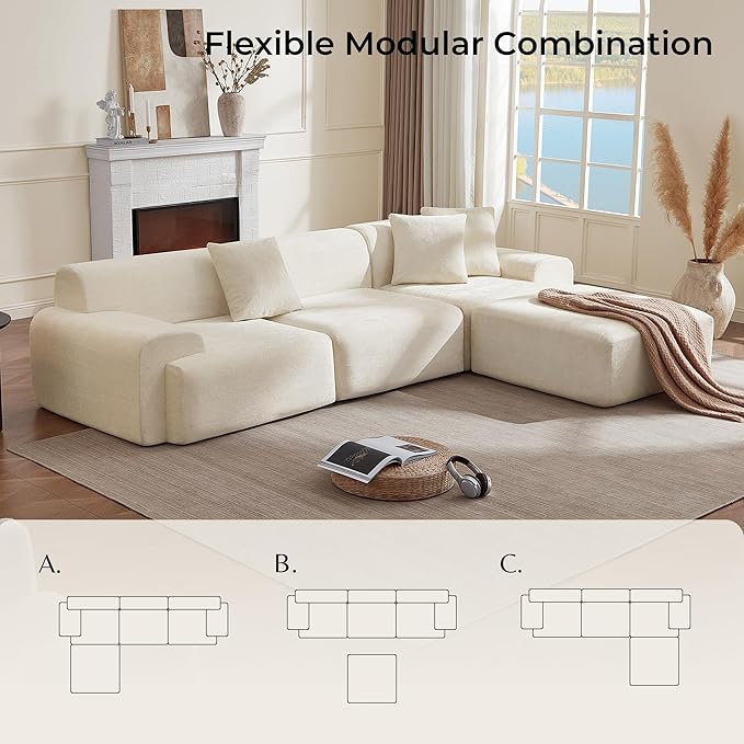 CHITA Modular L-Shaped Sectional Sofa Deep Seat Modern Comfy Couches for Living Room Oversized Boneless Sofas with Large Ottoman No Assembly Required Chenille in Cream