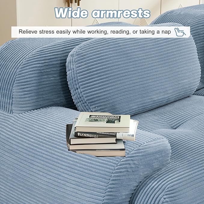 SoarFlash 117 Modern L-Shaped Modular Sectional Sofa for Living Room Corduroy Upholstery Oversized 3-Seater Couch with Deep Seat and Movable Ottoman-No Assembly Blue