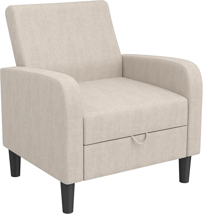 DAGONHIL Living Room Chair Upholstered Accent Chair Reading Chair for Bedroom Linen Fabric Armchair Single Sofa for Living Room/Office/Library (Beige 1 Pack)