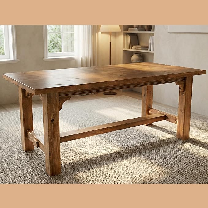63‑Inch Executive Desk Solid Wood Computer Workstation for Home Office Large Office Desk with Foot Bar Farmhouse Writing Table in Brown