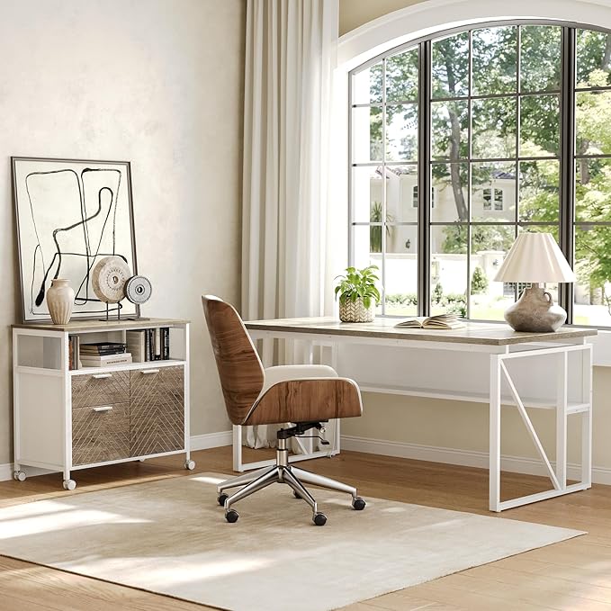 LITTLE TREE 63-Inch Office Desk with 31.5-Inch Lateral File Cabinet Study Writing Desk Computer Desk for Home Office