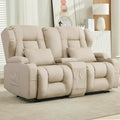 DRMBOOK RV Loveseat Recliner Sofa Double Wall Hugger Reclining Couches Manual Reclinable Movie Seating 2 Person Recliner for Travel Trailer (Leathaire Beige 2 Seater with Standard Console)