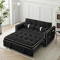 3-in-1 Convertible Sleeper Sofa Bed55.5 Modern Tufted Velvet Pull Out Couch BedFuton Small Love Seat Sofa with Adjustable Backrest&ampCylinder Pillows for Living RoomApartmentSmall Places(Black)