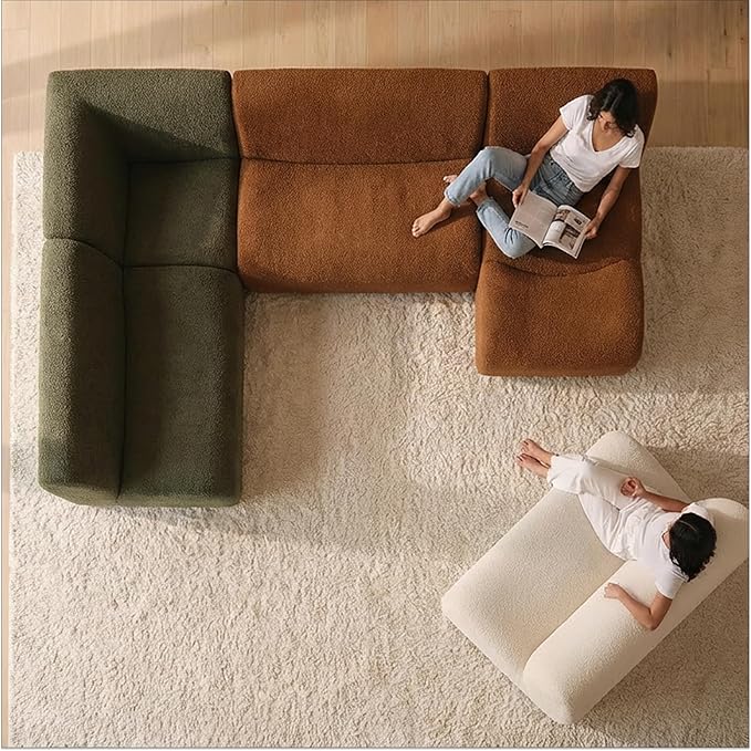 Curved Sectional Modular Couch with Chaise Modern 105.91'' Boneless Sofa with Deep Seat Sherpa Boucle Cloud Couch for Living Room Cozy Teddy L-Shaped Couches No Assembly Green