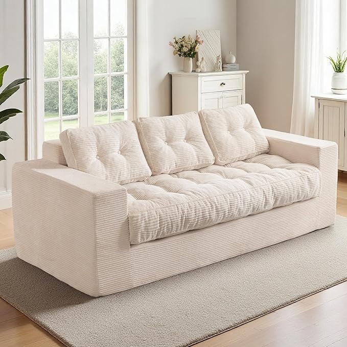 MAXYOYO Modern 3-Seater Sofa Couch Luxury Upholstered Living Room Sofa in a Box Soft High-Density Foam Lounger with Pillows Boneless Couch for Apartment Lounge Room