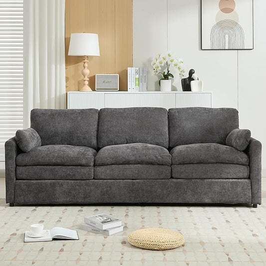 89 Oversized Cozy Upholstered 3-Seater Sofa Comfy Cloud Sofa with Detachable Lumbar Pillow Chenille Fabric Cloud Sofa Double Cushion Couch for Living Room (Grey-3c)