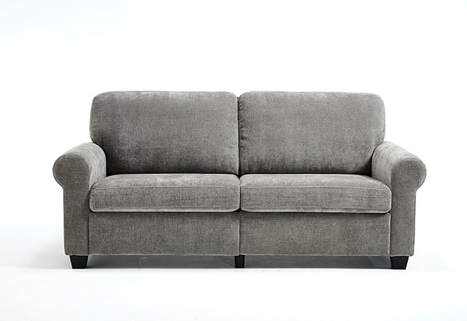 79 inch Modern Classic Upholstered Loveseat Sofa Gray Chenille Fabric Rolled Arms Plush Cushions Living Room Furniture