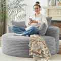 55 L Corduroy Sponge Single Sofa Oversized Round Chair Fluffy Modern Sleeper Chairs for Living Room Lounge and Projection Room Wide Armrest Lounge Chairs Armchair with Pillow Light Grey