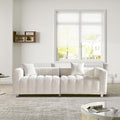 87.4'' Modern 3-Seater Sofa Bubble Couch for Living Room Premium Teddy Velvet Deep Seat Sofa Couch Fluffy Loveseat Sofa with 6 Metal Base Legs for Bedroom/Home/Office (White)