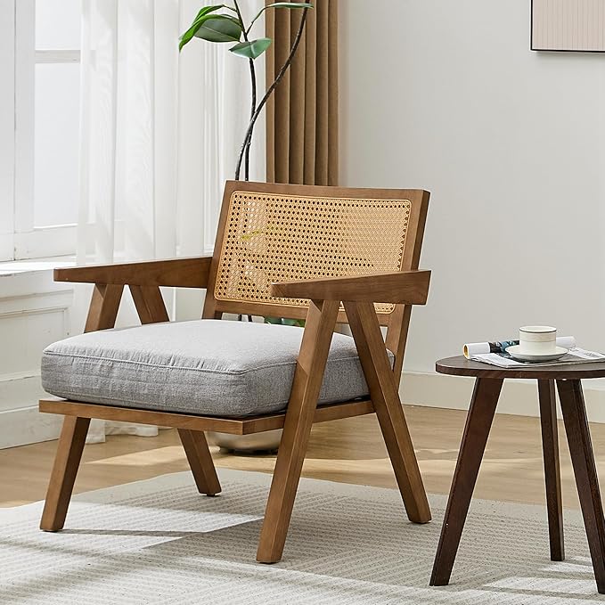 Garvee Mid-Century Modern Accent Chair Linen Upholstered Lounge Chair withWood Frame Soft Cushion - Comfortable Reading Armchair for Living Room Bedroom Office - Gray 2 PCS