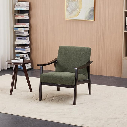 Medieval Modern Armchair High Back Antique Black Upholstered Chair with Solid Wood Legs Vintage-Inspired Reading Chair for Living Room Bedroom Study Lounge Furniture (Green)