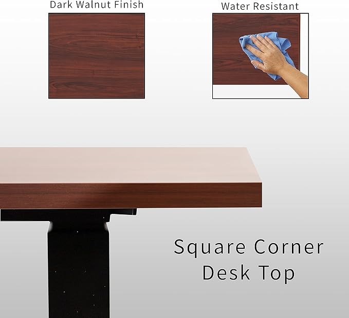 VIVO Electric 78 x 55 inch Square Corner Memory L Shaped Stand Up Desk Dark Walnut Table Top Black Frame Corner Height Adjustable Workstation 3E-S Series DESK-KIT-3E5SBD