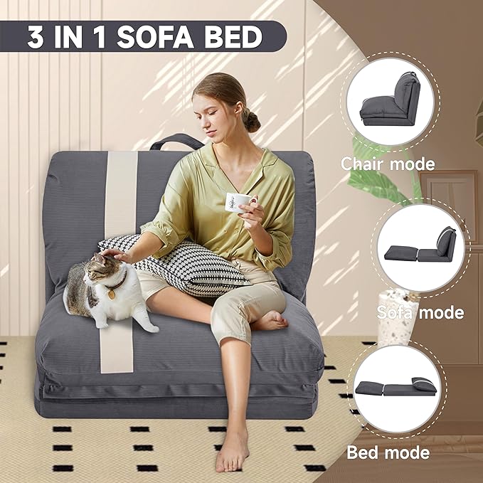 Folding Sofa Bed Set of 2 Convertible Floor Sofa with 6-Position Adjustable Backrest Metal Frame and Handle Futon Floor Couch for Dorm Bedroom Apartment Dark Gray