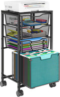 4 Drawers Rolling File Cart Under Desk Mobile Filing Cabinet with Wheels File Cabinets for Home Office Hanging File Folder Organizer Utility Craft Cart Printer Stand Black
