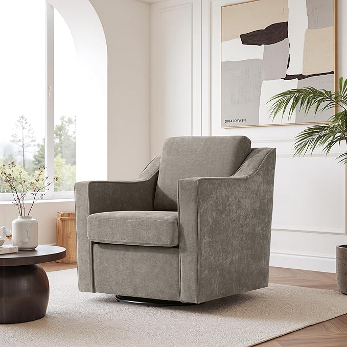 Swivel Accent Chair Modern Round Barrel Arm Chair for Living Room Bedroom Comfy Club Reading Chairs for Adults (Chenille Sand Set of 1)