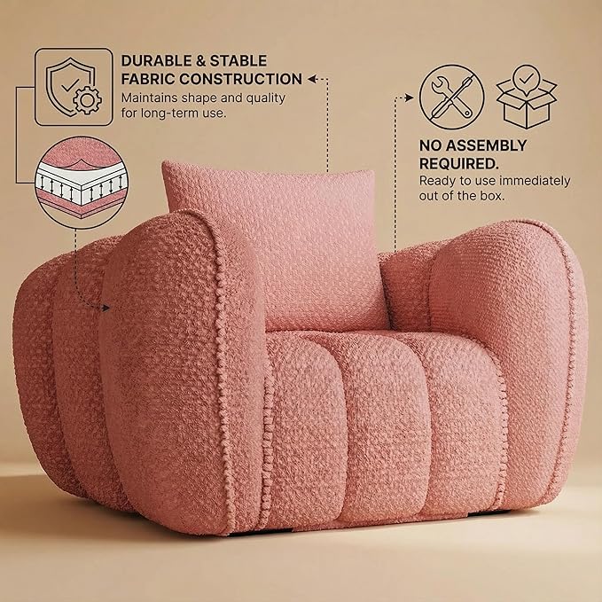 Furnimart Pumpkin Single Sofa Oversized Could Comfy Accent Chair Foam Boneless Chair Wide Seat Modern Small Couch for Living Room Bedroom Assemble Free(Pink)