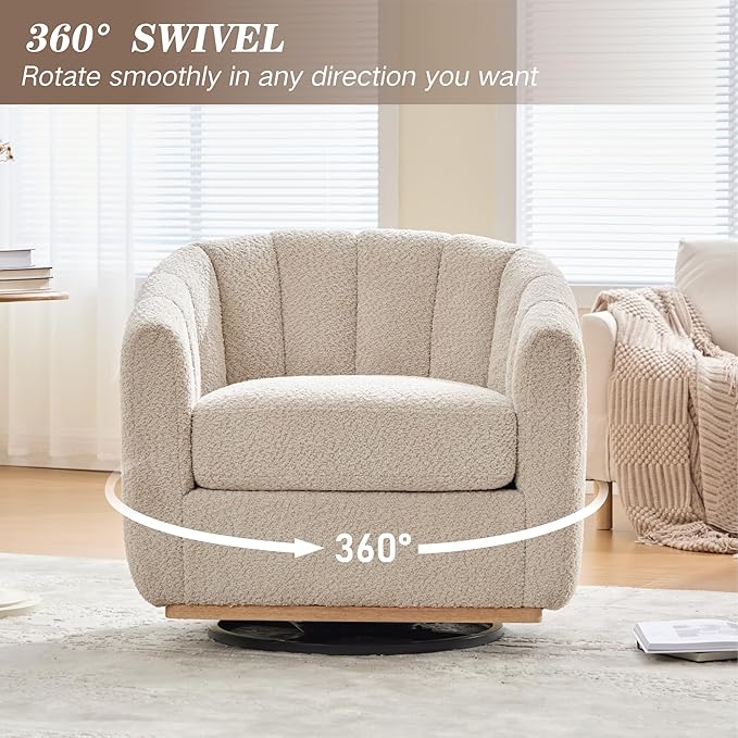 Mlmh &amp Kngwa 32.28 W Swivel Barrel Accent Chair Chenille Upholstered Swivel Chair Comfy Chairs Single Sofa for Living Room Bedroom Wheat