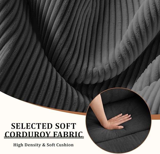 Recliner Chairs Small Recliners for Small Spaces Manual Recliner for Adults with Side Pockets Adjustable Overstuffed Comfy Corduroy Reclining Chair for Living Room Bedroom Reading Black